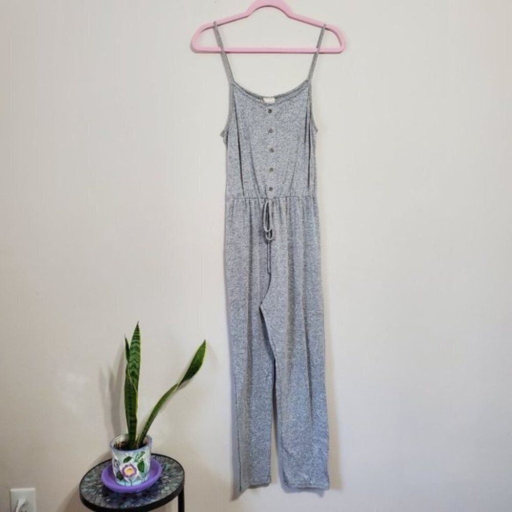 Caution To the Wind Gray Heathered Striped Comfy Casual Jumpsuit Size Medium